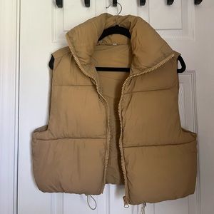 Tan cropped puffer vest from Amazon